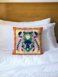 Hand Tufted Punch Needle Pillow Cover, Embroidered Bug Cushion, Fun Home Decor - 18x18 - thumbnail 1