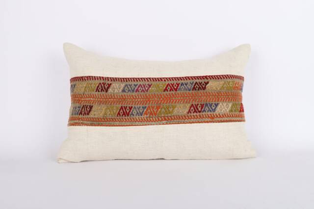 Handmade Turkish Kilim Lumbar Pillow Cover Wool Accent Cushion - 16x24 - image 1