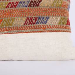 Handmade Turkish Kilim Lumbar Pillow Cover Wool Accent Cushion - 16x24 - thumbnail 2