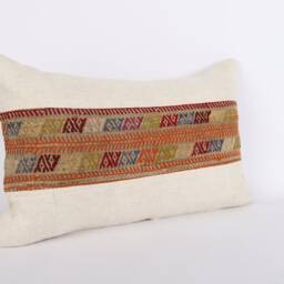Handmade Turkish Kilim Lumbar Pillow Cover Wool Accent Cushion - 16x24 - thumbnail 3