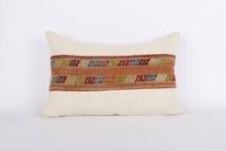 Handmade Turkish Kilim Lumbar Pillow Cover Wool Accent Cushion - 16x24