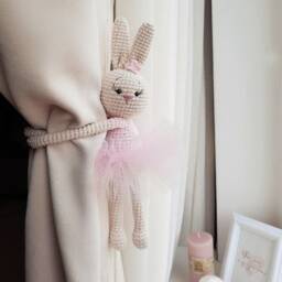 Pink Ballerina Bunny Curtain Tieback Bunny Nursery Decor Tie Back Animal Knit Rabbits Holders Nursery - thumbnail 2