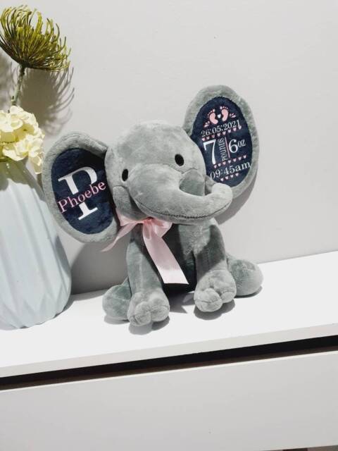 Personalised Baby Gift Elephant Teddy Plush With Birth Stats - image 1