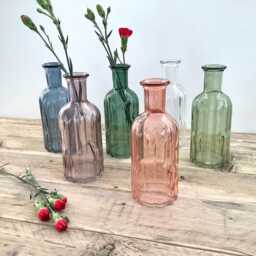 Tall Ribbed Bottle Vases, Coloured Glass Wedding Table Decor, Gift For Her, 6 Colour Options - thumbnail 1