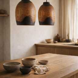 Pendant Light, Wooden Hanging Dining Room Lamp Shade, Natural Kitchen Island Chandelier - thumbnail 2