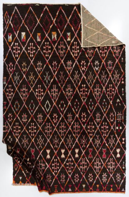 Handmade Brown Berber Rug Moroccan Atlas Design, Natural Wool - image 1