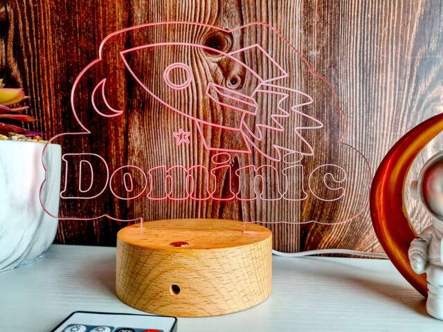 Personalized Space Rocket Led Night Light - Custom Kids Room Decor - image 1