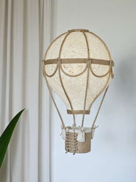 Handmade Hot Air Balloon Nursery Lamp Linen Jute Travel Theme by