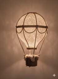 Handmade Hot Air Balloon Nursery Lamp Linen & Jute Travel Theme