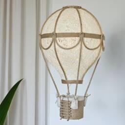 Handmade Hot Air Balloon Nursery Lamp Linen & Jute Travel Theme - thumbnail 2