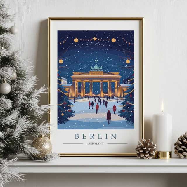 Berlin Christmas Print Illustration - Market Travel Poster Wall Art Xmas Decor Gift Anniversary - image 1
