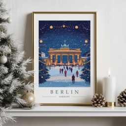 Berlin Christmas Print Illustration - Market Travel Poster Wall Art Xmas Decor Gift Anniversary - thumbnail 1
