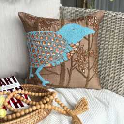Birds Pattern Sequins & Beads Brown Art Silk Pillow Sham, 24x24/26x26, Contemporary Style Euro Square Pillowcase - Birdy Paradise - thumbnail 2