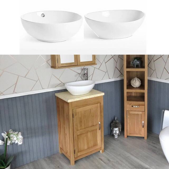 Cloakroom Bathroom Vanity Unit Oak Wash Stand Marble Stone Ceramic Basin 308cmcbc - image 1