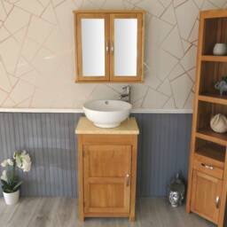 Cloakroom Bathroom Vanity Unit Oak Wash Stand Marble Stone Ceramic Basin 308cmcbc - thumbnail 2