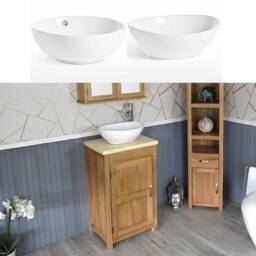 Cloakroom Bathroom Vanity Unit Oak Wash Stand Marble Stone Ceramic Basin 308cmcbc - thumbnail 1