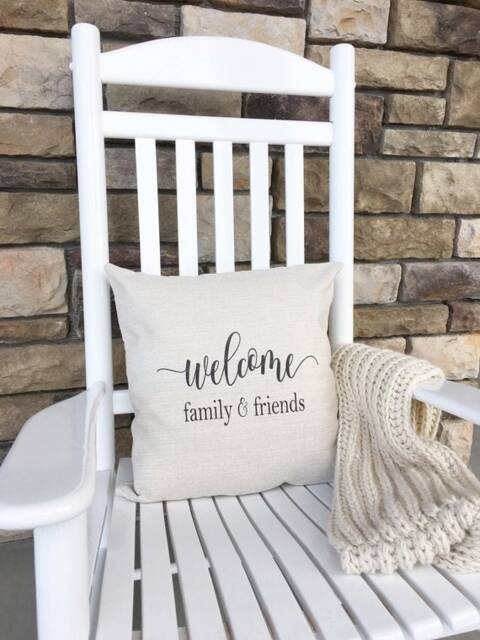 Welcome Family & Friends Linen Pillow Cover - Rustic Farmhouse Decor - image 1
