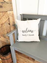 Welcome Family & Friends Linen Pillow Cover - Rustic Farmhouse Decor - thumbnail 3