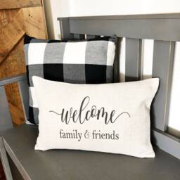 Welcome Family & Friends Linen Pillow Cover - Rustic Farmhouse Decor - thumbnail 2