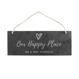 Personalised Our Happy Place Hanging Slate Plaque - New Home Gift Couple Anniversary Valentines Personalised - thumbnail 2