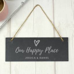 Personalised Our Happy Place Hanging Slate Plaque - New Home Gift Couple Anniversary Valentines Personalised - thumbnail 1