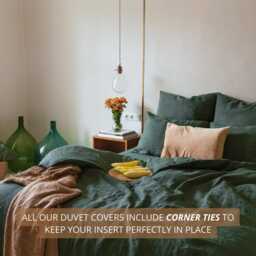 Forest Green Linen Bed Set 1 Duvet Cover & 2 Pillowcases, Natural 100% Flax Bedding in Queen, King, Single, Double, Twin Sizes - thumbnail 3