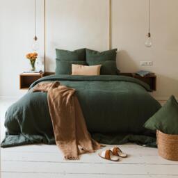 Forest Green Linen Bed Set 1 Duvet Cover & 2 Pillowcases, Natural 100% Flax Bedding in Queen, King, Single, Double, Twin Sizes - thumbnail 1