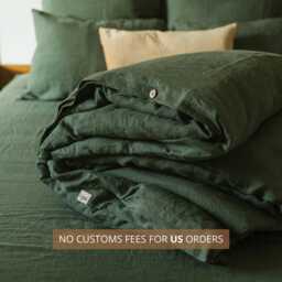 Forest Green Linen Bed Set 1 Duvet Cover & 2 Pillowcases, Natural 100% Flax Bedding in Queen, King, Single, Double, Twin Sizes - thumbnail 2