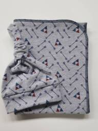 Newborn Take Home Set. Swaddle Blanket & Hat Arrows Baby Shower Gift. Photo Prop. Gray & Navy - thumbnail 1