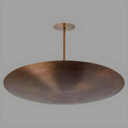 Mid Century Brass Flush Mount Ceiling Light Fixture Chandelier - Mid-Century Modern, Antique Patina Shade - thumbnail 2
