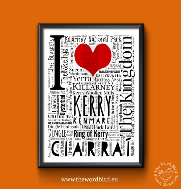 I Love Kerry A3 Print By The Word Bird Art Ireland