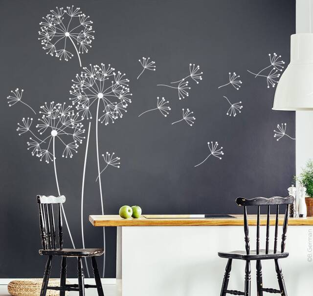 Wall Sticker Dandelion With Flying Seeds, 151 cm High, Dining Room Kitchen Seeds Flower Wall Decal W317B - image 1