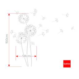 Wall Sticker Dandelion With Flying Seeds, 151 cm High, Dining Room Kitchen Seeds Flower Wall Decal W317B - thumbnail 2