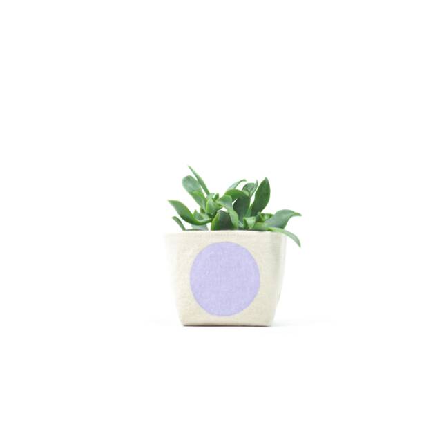 Mini Lavender Dot Fabric Planter, Blockprint Canvas Bucket - image 1