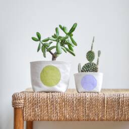Mini Lavender Dot Fabric Planter, Blockprint Canvas Bucket - thumbnail 2