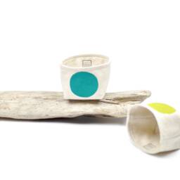 Mini Lavender Dot Fabric Planter, Blockprint Canvas Bucket - thumbnail 3