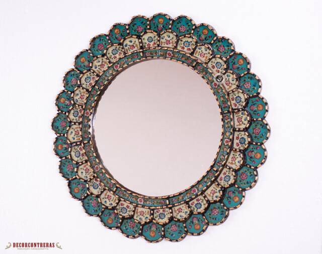 "Peruvian Wall Accent Mirror ""Turquoise Blossom" - image 1