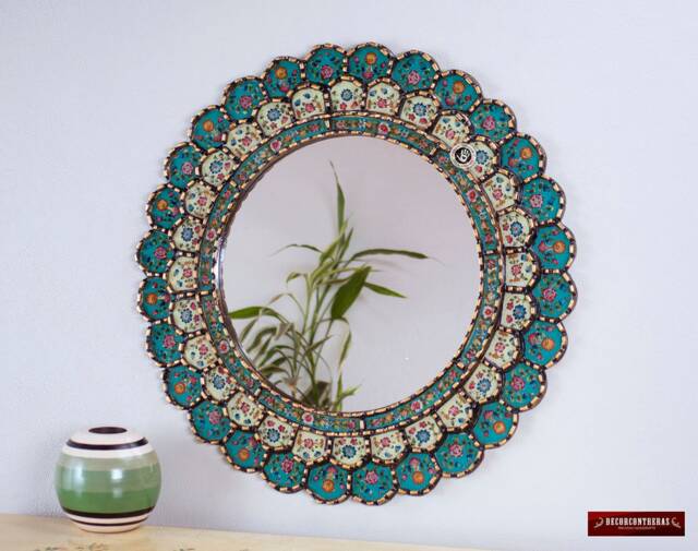 "Peruvian Wall Accent Mirror ""Turquoise Blossom" - image 1