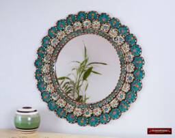 "Peruvian Wall Accent Mirror ""Turquoise Blossom" - thumbnail 1