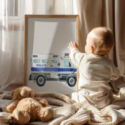 Police Vehicle Nursery Art Prints, Motorcycle, Truck, Helicopter, Unframed - thumbnail 3