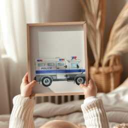 Police Vehicle Nursery Art Prints, Motorcycle, Truck, Helicopter, Unframed - thumbnail 2