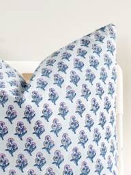 "Block Print Pillow Cover Floral Batik, Boho Farmhouse Decor - 20"" X 20" - thumbnail 1