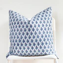 "Block Print Pillow Cover Floral Batik, Boho Farmhouse Decor - 20"" X 20" - thumbnail 2