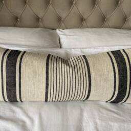 Black Stripe Linen Bolster Pillow Cover, Extra Long Lumbar Cushion, Boho Decor - thumbnail 3
