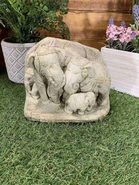 stone Garden Thai Elephant Family Ganesh Indian Cute Ornament - image 1