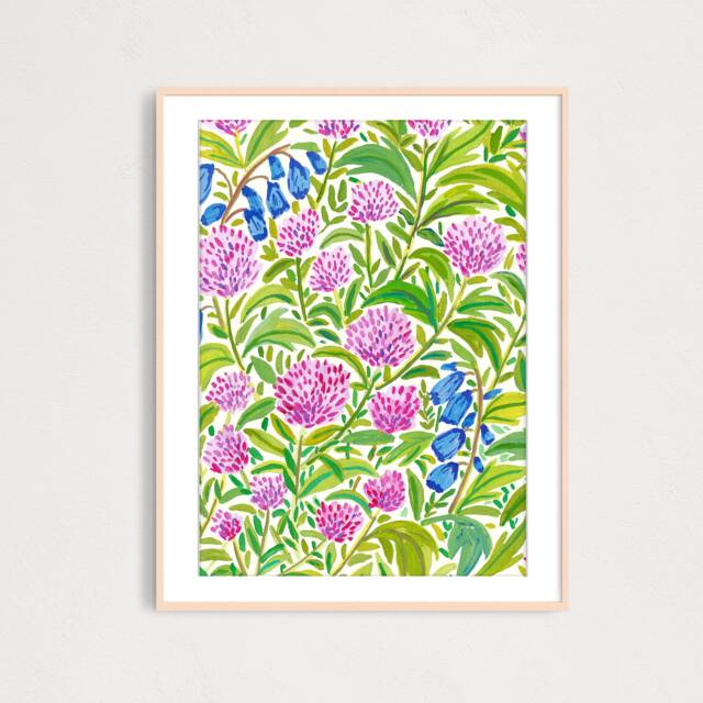 Digital Pink Flowers Field Art Print, Printable Digital Download, Gouache Illustration, Home Decor Poster, Floral Print - image 1