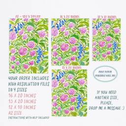 Digital Pink Flowers Field Art Print, Printable Digital Download, Gouache Illustration, Home Decor Poster, Floral Print - thumbnail 4