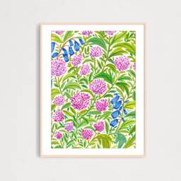 Digital Pink Flowers Field Art Print, Printable Digital Download, Gouache Illustration, Home Decor Poster, Floral Print - thumbnail 1
