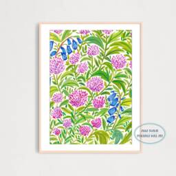 Digital Pink Flowers Field Art Print, Printable Digital Download, Gouache Illustration, Home Decor Poster, Floral Print - thumbnail 2