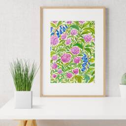 Digital Pink Flowers Field Art Print, Printable Digital Download, Gouache Illustration, Home Decor Poster, Floral Print - thumbnail 3